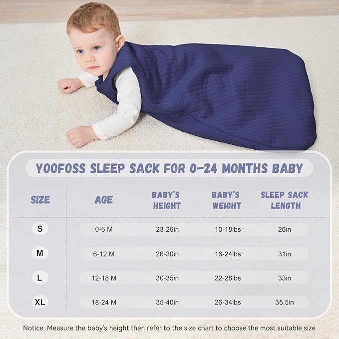 Yoofoss Baby Sleep Sack 6-12 Months TOG 2.5 Winter Baby Wearable Blanket, 100% Cotton Infant Sleeping Sack 2-Way Zipper Warm Quilted Sleepsack, Navy