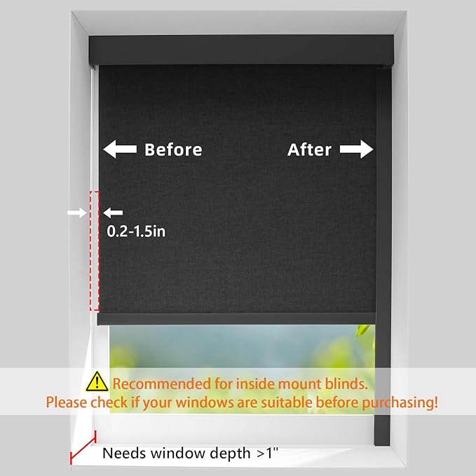 ZSTARR U Channel Aluminium Alloy Light Blocking Strips for Roller Blinds Light Gap Blockers Window Shades Side Rail Tracks Bedroom Sleep Nursery (Black,58",2Pcs)