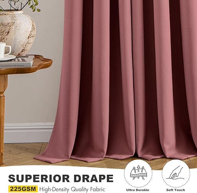 MIULEE Dusty Rose Blackout Curtains for Bedroom Living Room 72 Inches Long 2 Panels, Thermal Insulated Room Darkening Drapes Solid Grommet Noise Reduction Light Blocking Window Treatments 40x72 Inch