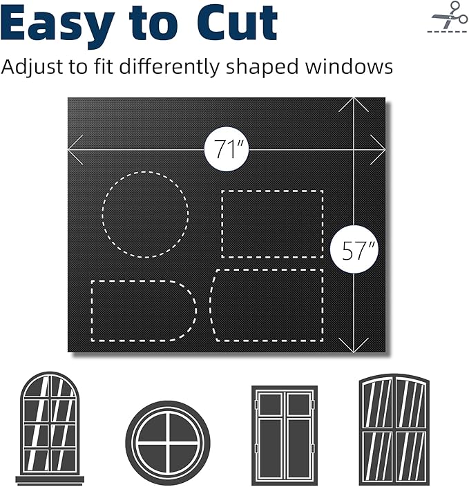 NIGHTON Portable Blackout Curtains 71"×57", Strong Hook and Loop Tape Strips with Adhesive, Cuttable Blackout Window Cover, 100% Black Out Material Blinds for Baby Nursery or Travel - Black