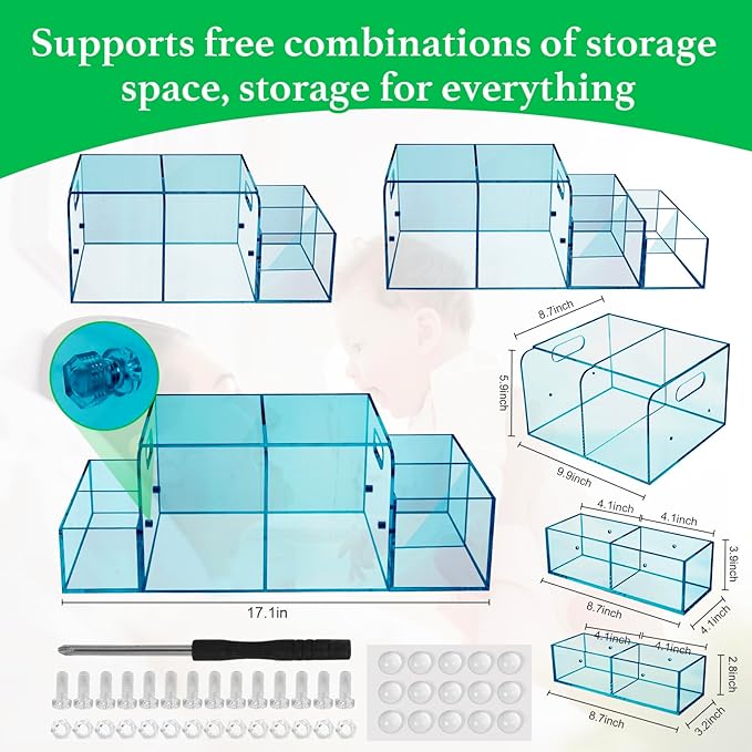 Acrylic Diaper Caddy, Baby Wipes Organizer for Changing Table, Dresser Top Tabletop Organizer with 4 Detachable Compartments, Anti-slip Rubber Feet, Newborn Baby Essentials, Blue