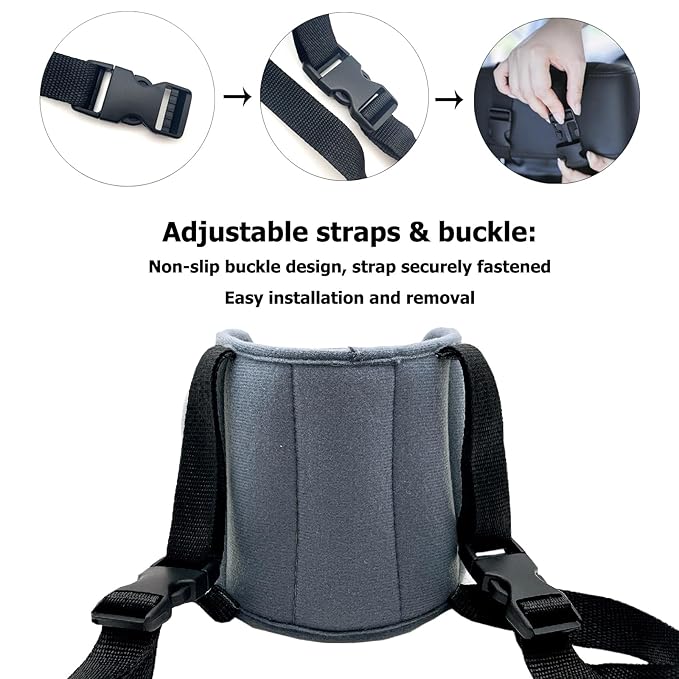 Kids Car Seat Head Support Band, Adjustable Child Carseat Headhold, Safety Car Seat Neck Relief Strap, Breathable Head Neck Pillow Support – Baby Travel Accessories, Dark Grey