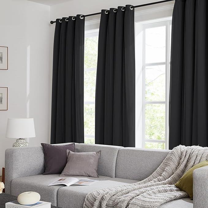 100% Blackout Curtains for Bedroom, Double Layer Black Curtains, Black Out Curtain 63 inch Long with Sheer Overlay for Living Room, Room Darkening Window Drapes with Grommet, 52" W x 63" L