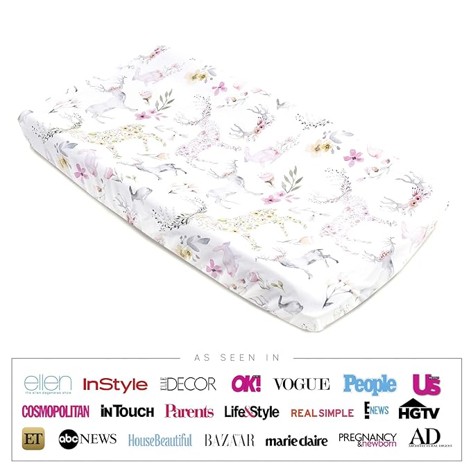 Oilo Changing Pad Cover, Breathable Turkish Cotton Fitted Jersey, 300 Thread Count, Machine Washable, Fits Standard Changing Pads (32" x 16"), Girl, Boy, & Neutral Nursery Design, Fawn