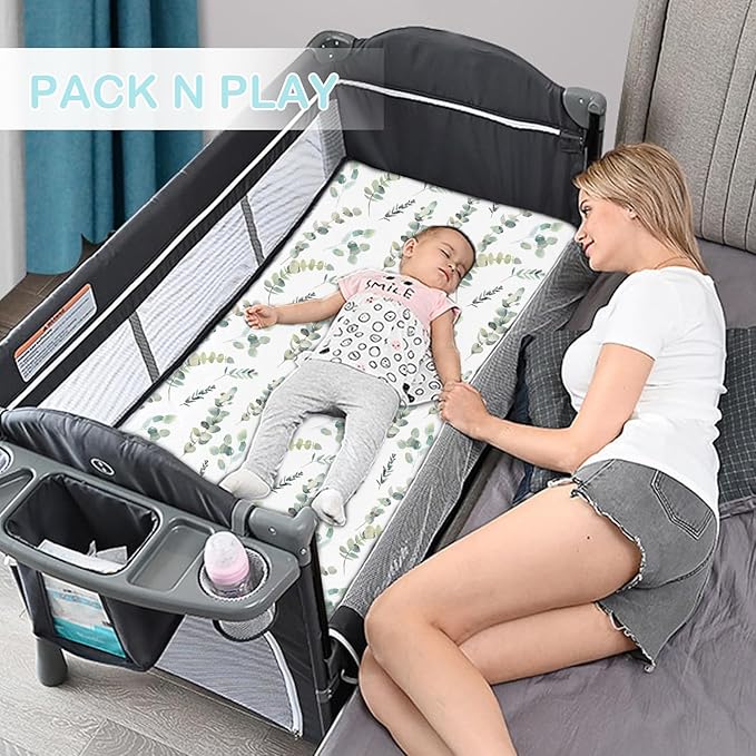 Bimocosy Pack and Play Sheets Fitted 4 Pack, 38 x 26 Inch Pack n Play Mini Crib Sheets for Boys and Girls, Soft Stretchy Playard Mattress Sheets for Graco Pack n Play, Forest Cubs