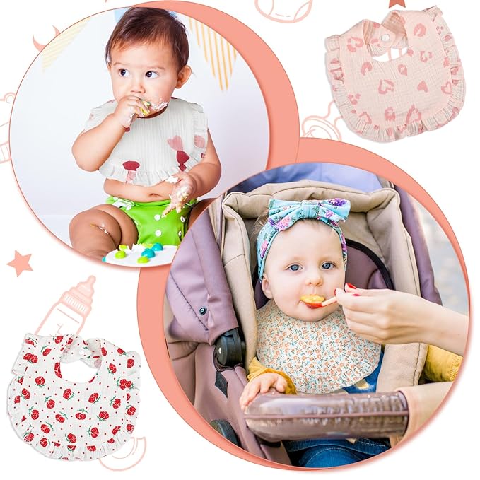 Seematn 10 Pcs Baby Muslin Bibs for Unisex Girls & Boys Drool Bibs Bandana Ruffle Soft Cotton for Newborn Infants Toddlers(Pastel Colors)