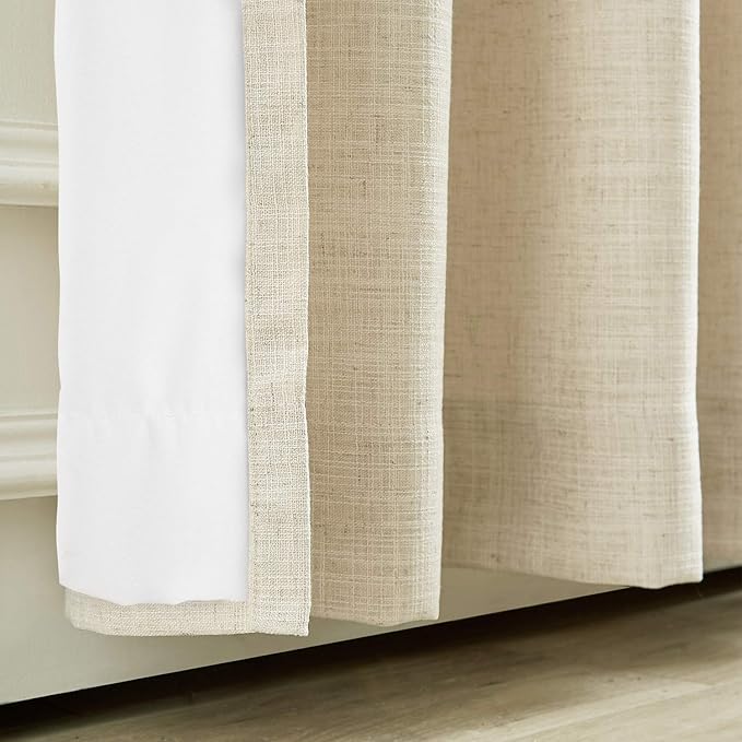 ChadMade 120W x 102L Inch Sand Beige Linen Polyester Curtain Drapes with Blackout Lining, Room Darkening Antique Bronze Grommet Curtain for Sliding Glass Door Patio Door Living Room (1 Panel)
