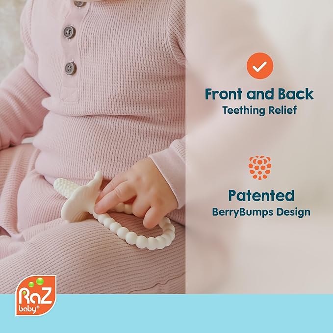 RaZbaby RaZberry Plus Baby Teether – Easy-to-Hold Toy for Front & Back Teething Relief, BerryBumps Texture for Sensory Development, Soothes Sore Gums, BPA-Free, Great Gift for Babies 3M+ – Black