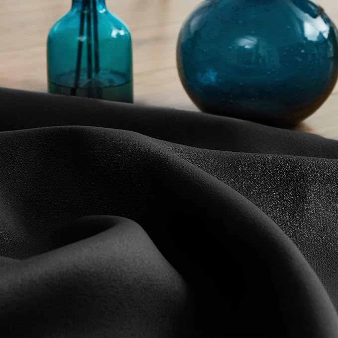 Treatmentex Pom Pom Blackout Curtains Black 45" Half Window Curtain Set for Small Window Basement Laundry Short Drapes 2Panels Rod Pocket