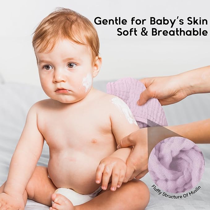 Unnivoll Muslin Burp Cloths for Baby 100% Cotton Burping Cloths for Boys Girls Large 20''X10'' Extra Soft and Absorbent 12 Pack - Gradient Purple