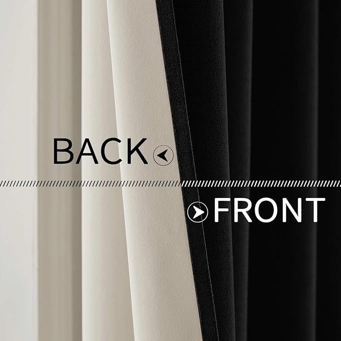 MIULEE Linen Texture Curtains for Bedroom Solid 100% Blackout Thermal Insulated Halloween Black Curtains Grommet Room Darkening Drapes for Living Room Nursery 52x45 Inch (2 Panels)