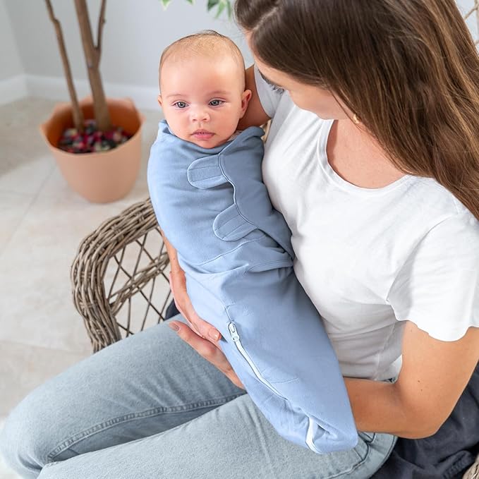 Comfy Cubs Easy Swaddle Blanket with Zipper Closure, 3 Pack - 100% Cotton Newborn Wrap, Large for 3-6 Months Infants, Breathable and Durable Sleep Sack for Babies - Stone, Pacific Blue, Nomadic Blue