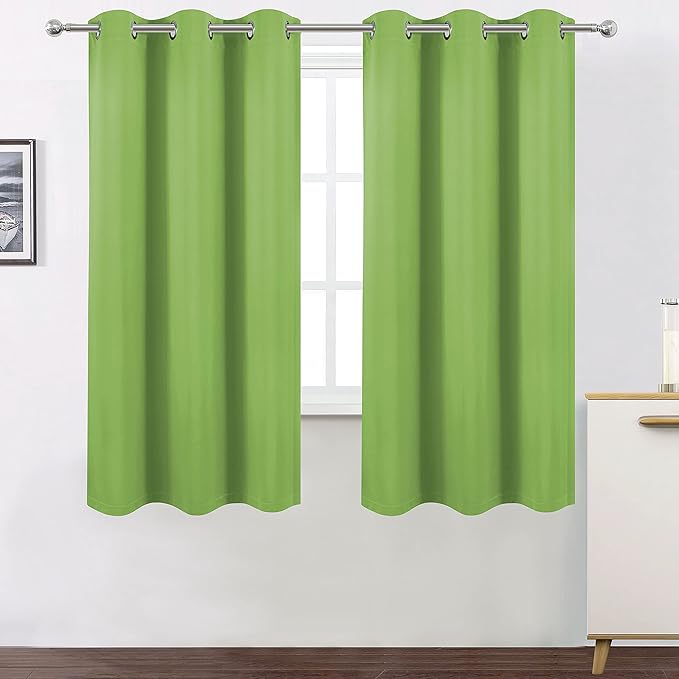 LEMOMO 100% Blackout Curtains 40 x 63 Inch/Light Green Curtains 2 Panels with Black Liner/Double Layer Full Room Darkening Bedroom Curtains