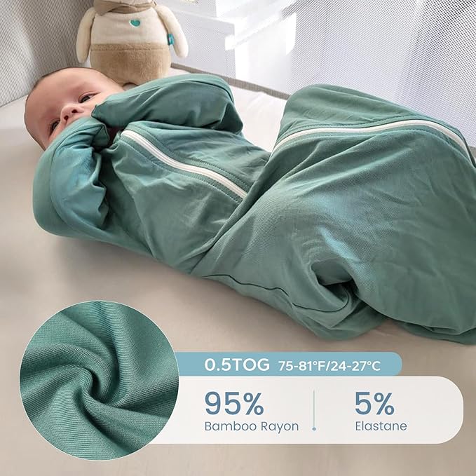 ZIGJOY Shark-Fin Transitional Swaddle for Newborn - 0.5 Tog Rayon Made from Bamboo Transition Swaddle Sleep Sack 3-6 Months Baby Arms Up Swaddle Blanket with 2-Way Zipper, Mint Green