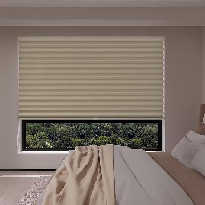 MYshade Cordless Blackout Window Blinds & Shades Pull Down Room Darkening Window Shades Light Blocking Honeycomb Cellular Shade for Indoor Windows Easy to Install 24 inch Wide, H50 Beige Blinds