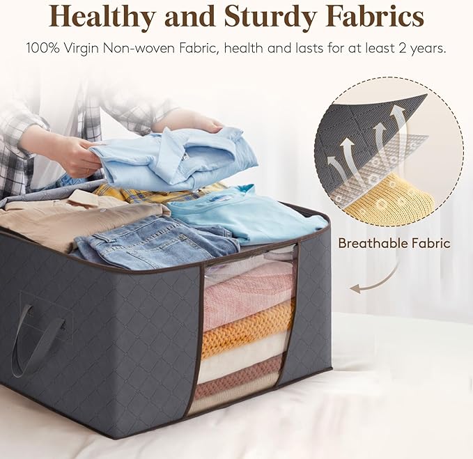 Lifewit 27 Pack 90L Clothes Storage Bins with Lids, Foldable Blanket Storage Bags with Zippers, Clear Window and Reinforced Handles, Closet and Organization for Clothing, Sweater, Comforter, Bedding