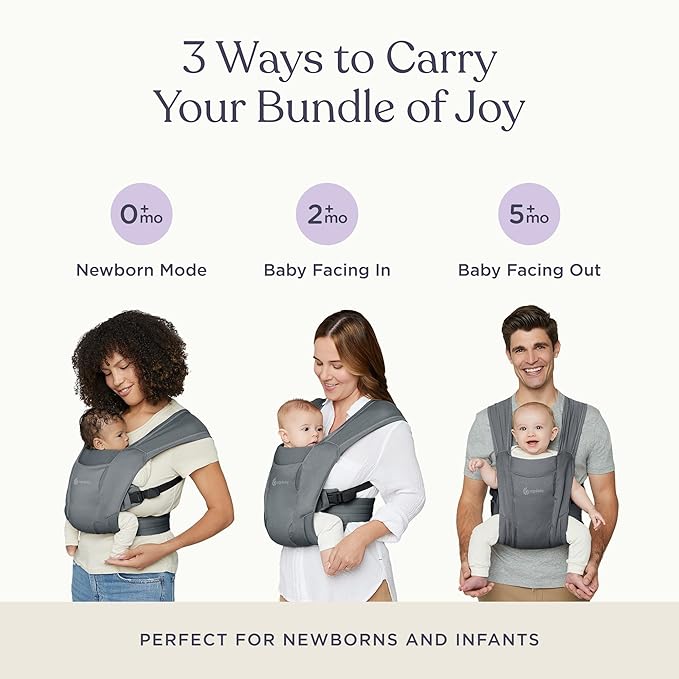 Ergobaby Embrace Baby Carrier Newborn to Toddler - Lightweight Ergonomic Baby Carriers - Cozy Essentials (7-25 Pounds), Soft Air Mesh, Washed Black