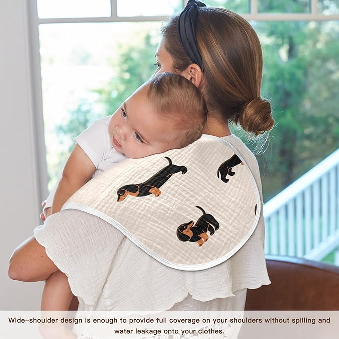 WELLDAY Muslin Baby Burp Cloths Set of 1, Soft Absorbent Cute Dogs Dachshunds Muslin Washcloths, Bibs, Face Towel for Newborn Boys Girls, 22 x 11 Inch