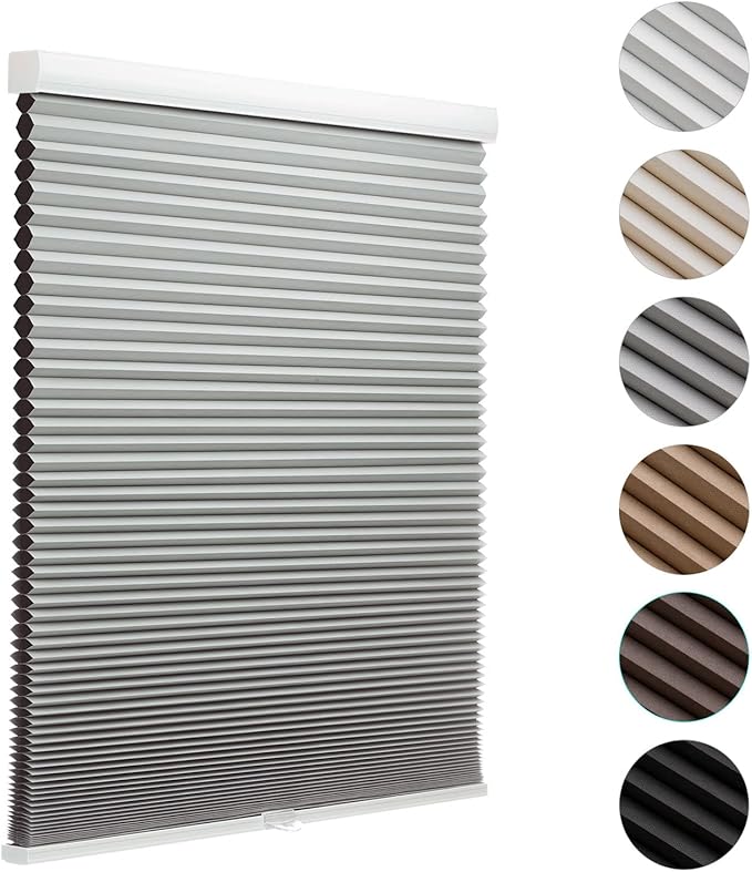 MYshade Cordless Blackout Cellular Shades for Windows, Honeycomb Window Shades with Thermal Insulation, Child & Pet Safe Room Darkening Shade, Easy Install,19" W x 36" H, Grey