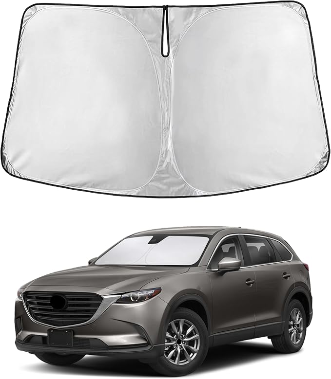 EcoNour Windshield Sunshade for Mazda CX-9 2016–2025 | Custom Fit Front Window Sun Shade | Blocks Harmful UV Rays & Reduces Heat | Foldable Sun Visor with Storage Pouch