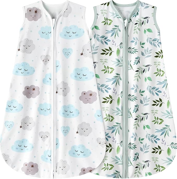 BSTOPPT Newborn Sleep Sack Baby Swaddle,TOG 0.5 Baby Wearable Blanket,Baby Sleeping Bag (Leaf&Clouds, 3-6 Months)