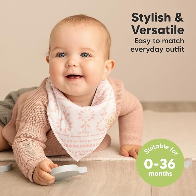 KeaBabies 8-Pack Organic Baby Bandana Bibs for Girls - Super Absorbent Triangle Baby Bibs for Drooling and Teething Infant, 100% Cotton Extra Soft for Newborn, Infant 0-36 Months (Sweet Charm)