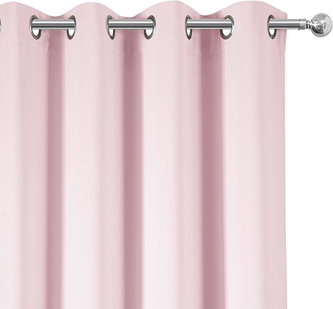 LEMOMO 100% Blackout Curtains 52 x 84 Inches Long Thermal Insulated Baby Pink Curtains with Black Liner Set of 2 Panels for Nursery Room