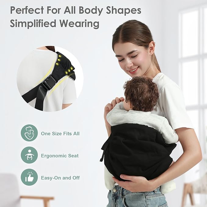 Baby Sling Carrier, Toddler Sling Carrier with Wide Shoulder Strap, Lightweight Baby Carriers Newborn to Toddler Infant Wrap Carriers Perfect for Mom and Dad, 7-30lbs, Black