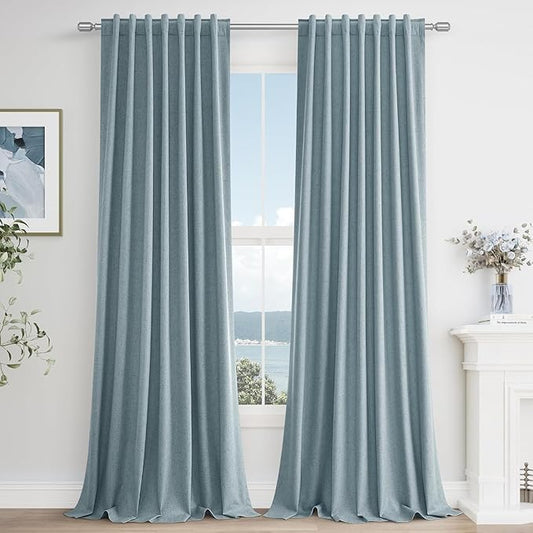 Guken Blue 100% Blackout Curtains 94 Inch Length 2 Panels Set for Living Room Bedroom Back Tab Thermal Insulated Black Out Linen Drapes Room Darkening Window Curtains 94 Inches Long