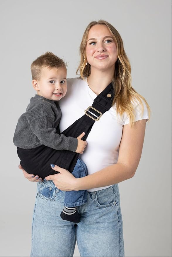 Mabē Monarch Toddler Sling Carrier – Ergonomic Hip Carry Support for Toddlers – Adjustable and Breathable Sling for Easy Up/Down & Comfortable Holding (16–45 lbs, Black)