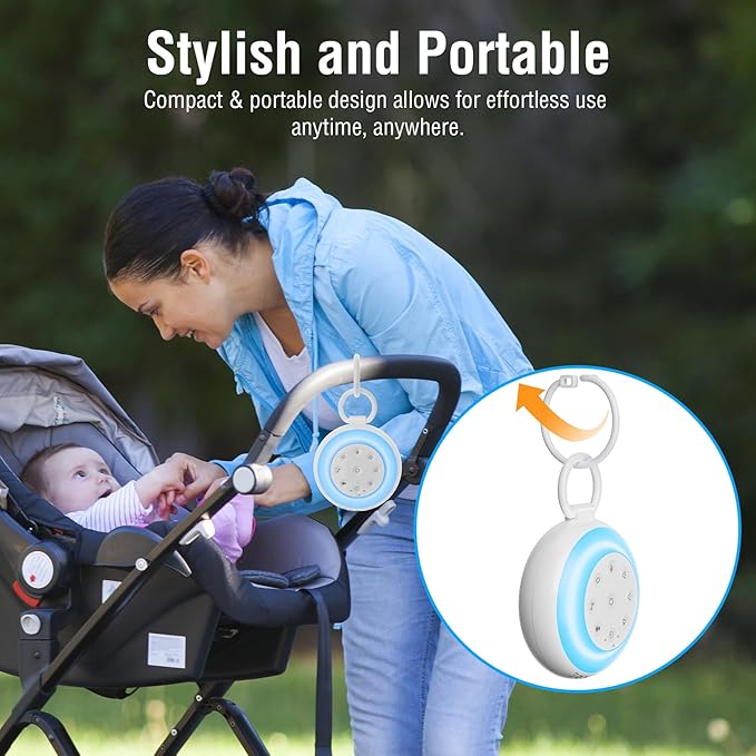 MEGATEK Sleep Sound Machine, 24 Soothing Sounds, 9 Color Dimmable Night Light, Bluetooth & 180s Voice Recording, 2000mAh Rechargeable Battery with Timer & Hook, Easy to Use for Baby & Adults