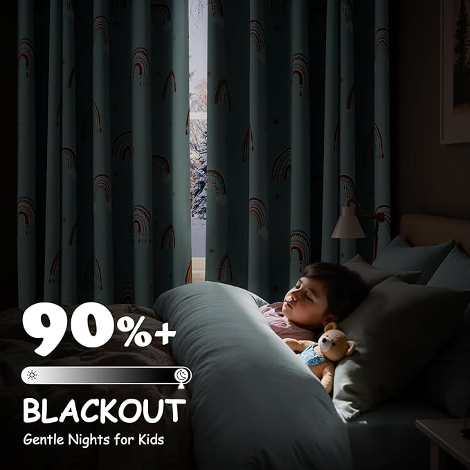jinchan Nursery Blackout Curtains for Kids Room Rainbow Blue Curtains Cute Girls Bedroom Dorm Playroom Window Treatment Grommet Thermal Insulated Room Darkening 2 Panels 84 Inch Length