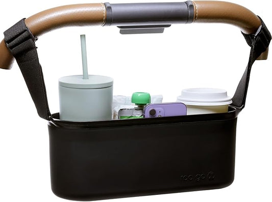 Universal Silicone Stroller Organizer by roo go | Waterproof, Durable, Easy-to-Clean Caddy with Secure Cup Holders | 100% BPA-Free, Eco-Friendly, Anti-Slip Straps fit Uppababy, Nuna, Doona & More