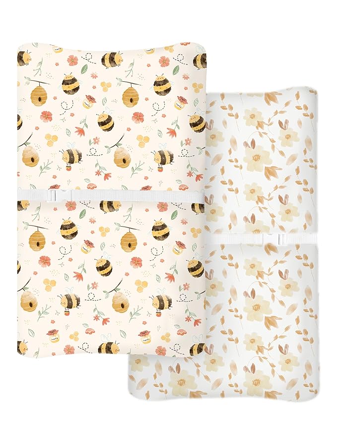 Changing Pad Cover for Baby Boys Girls 2 Pack, Fits Standard 32”×16” Changing Table Pads, Silky Breathable Stretch Knit, Machine Washable (Honeybee Dreams)