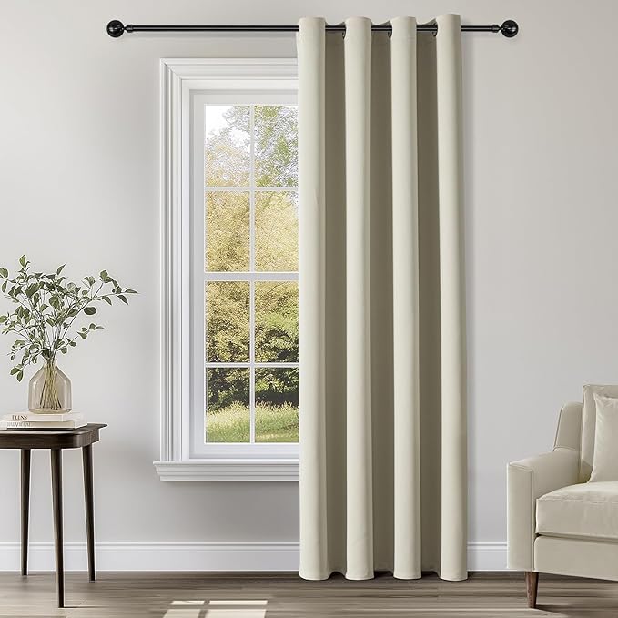 ChrisDowa Blackout Curtains 102 Inches Long for Living Room, Grommet Thermal Insulated Room Darkening Curtains for Bedroom (1 Panel Set, Beige, 52W x 102L)