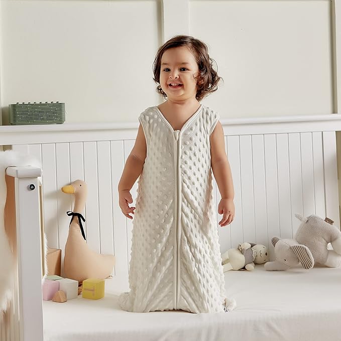 DaysU Baby Sleep Sack with Plush Dots 18-24 Months, 2.5 TOG Sleeveless Baby Wearable Blanket with 2-Way Zipper, Sleeping Bag for Toddler, Cream