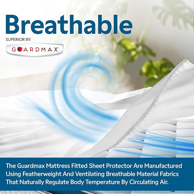 Guardmax Fitted Waterproof Mattress Protector - Hypoallergenic Cover, Noiseless and Breathable - Full Size (54x75) - Skirt Stretches to 16