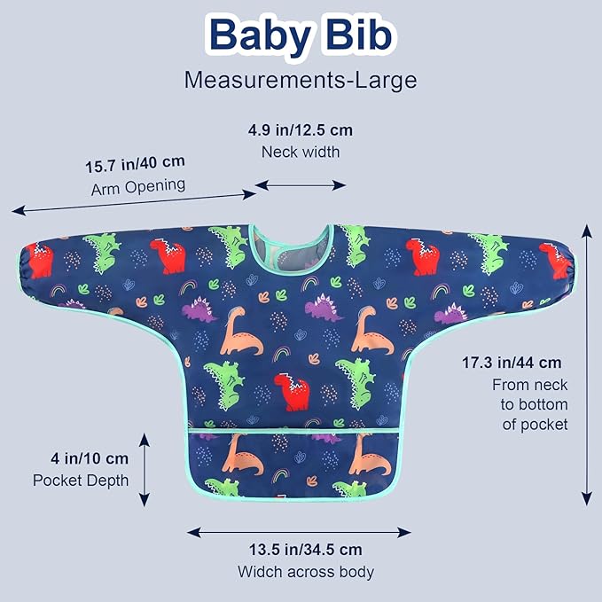 Accmor 4 Pack Long Sleeve Bibs, Baby Smock Waterproof Sleeved Bib Smock for Baby Toddler 6-36 Months