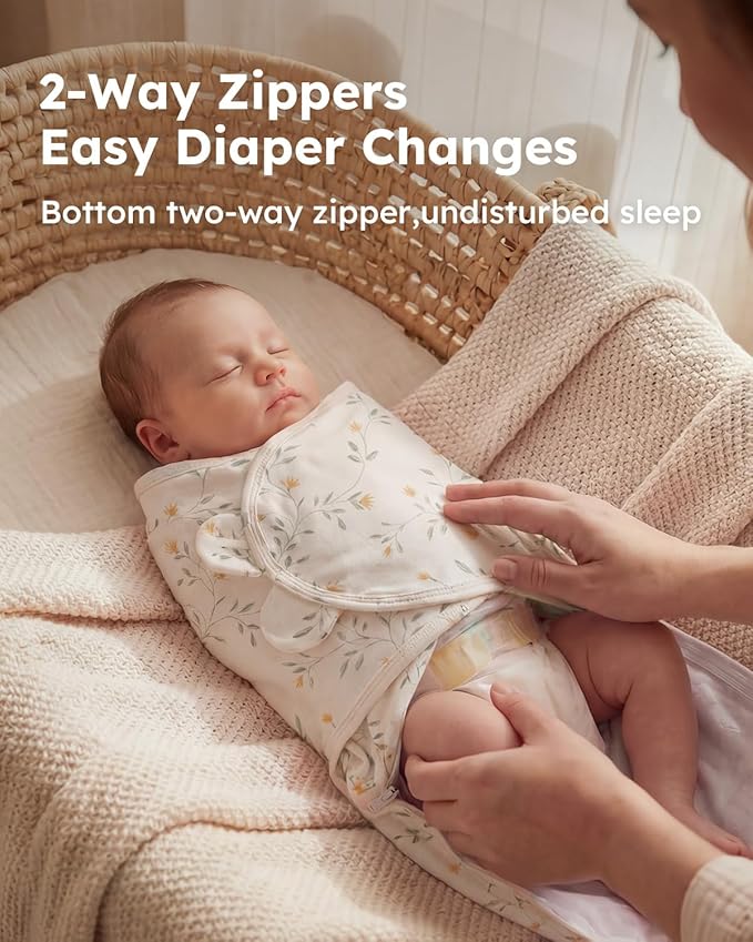 Yoofoss Baby Swaddles for Newborns 100% Organic Cotton, Adjustable Swaddle 0-3 Months 2 Zippers Newborn Swaddle Sack, Breathable Soft Durable