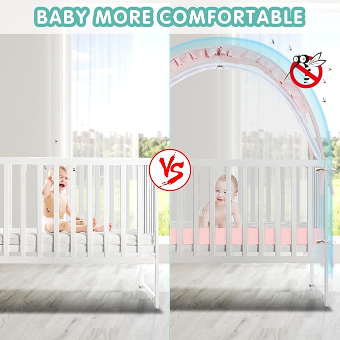 Crib Tent - Crib Net to Keep Baby in, Stop Baby from Climbing Out of Crib, Pop Up Crib Tent with Durable Breathable Net Double Zipper Strong Rods Installation Convenience