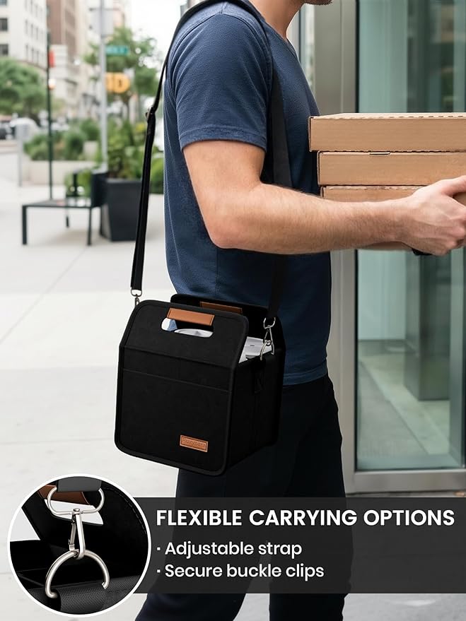 Fluxynara 4-Cup Reusable Felt Drink Carrier with Handle and Adjustable Shoulder Strap, Drink Holder for Car, Multi-Cup Drink Carrier Bag for Delivery, Travel, Picnics (Black)