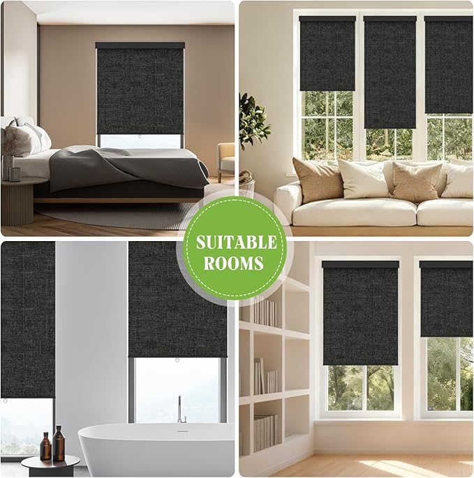Blackout Roller Shades Blinds for Windows, Free-Stop Cordless Roller Shades with Valance, Thermal Insulated Fabric Window Blinds UV Protection for Home, Bedroom, Deep Grey, 75" W x 72" H