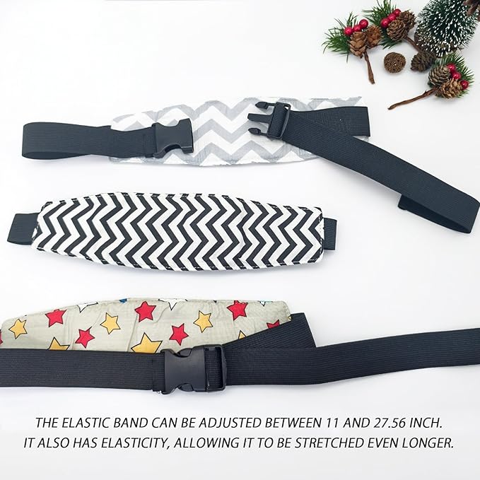 3 PCS Head Support for Stroller and Car Seat Adjustable Headband Strap and Pillow for Comfortable Sleeping Travel and Infants(Printing)