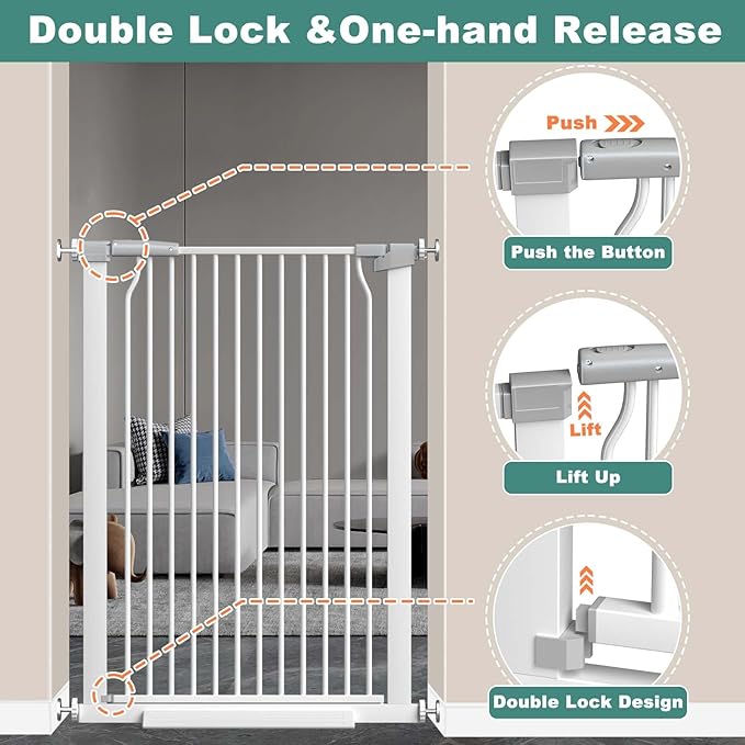 40.5" Extra Tall Baby Gate, 72.3"-74.1" Extra Wide Large Dog Pet Gate Indoor, Long Safety Child Gate for Stairs No Drill, Metal Auto Close Doggie Pet Gate for Doorway Stairs, White