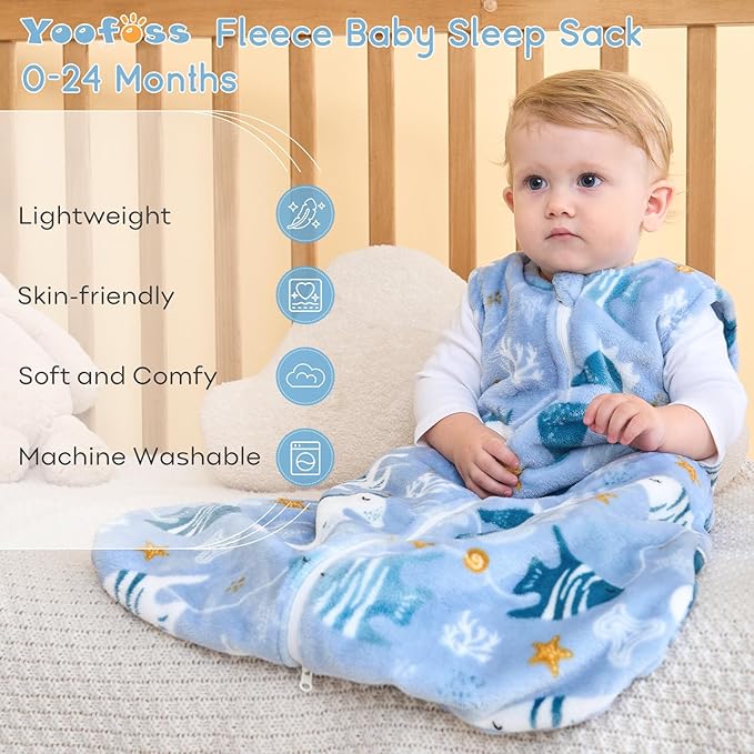Yoofoss Baby Sleep Sack 12-18 Months, 1.5 Tog Sleep Sack, Fleece Baby Wearable Blanket with 2-Way Zipper, Toddler Sleeping Sack, Soft Warm Lightweight(Small)