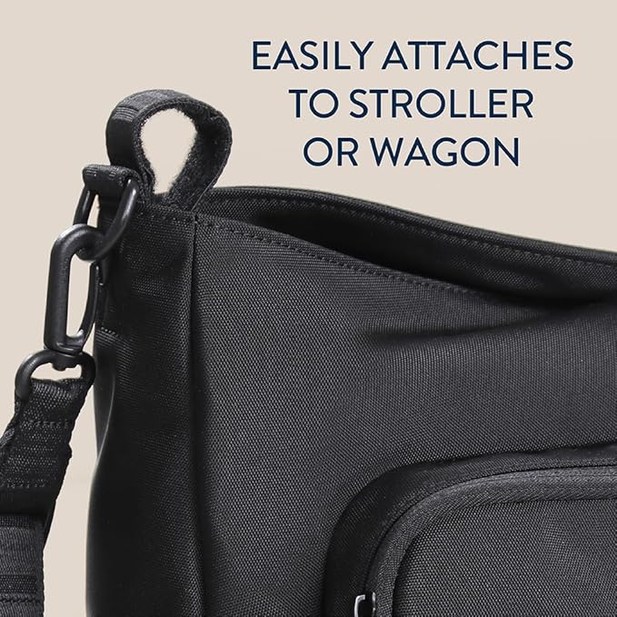 Itzy Ritzy Belong Cargo Caddy for Strollers & Wagons – Convertible Stroller Organizer and Crossbody Bag with Adjustable & Removable Strap, Bottle Holders, Smart Storage Pockets & Secure Straps (Black)