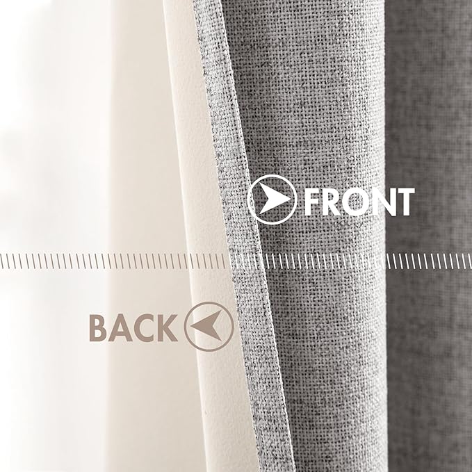 MIULEE Linen Texture Curtains for Bedroom Solid 100% Blackout Thermal Insulated Greyish White Curtains Grommet Room Darkening Drapes for Living Room Nursery 52x84 Inch (2 Panels)