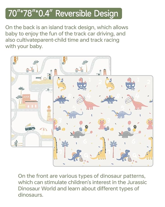 Baby Play Mat Foldable Baby Floor Play Mat X-Large Soft Foam Playmat for Babies Reversible Waterproof Padded Baby Girl Play Mat Portable Thick Crawling Mat for Indoor Outdoor