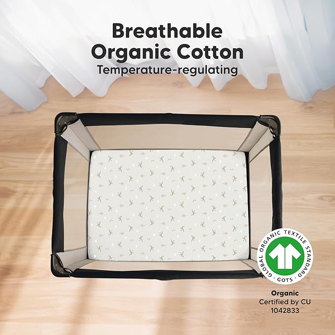 2-Pack Mini Crib Sheets Fitted - 38x26 Pack N Play Sheets for Pack and Play Mattress, Organic Cotton, Soft & Breathable Playard Bedding, Neutral Mini Toddler Bed Cover for Boys, Girls (Marine Muse)