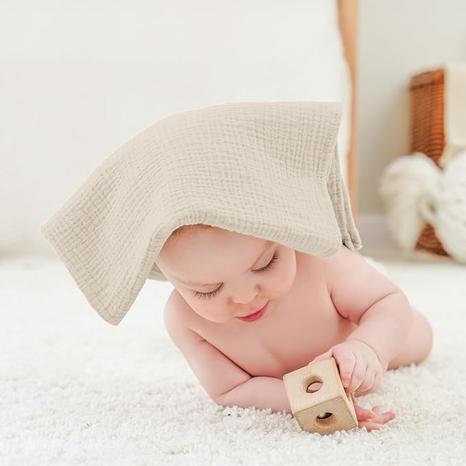 Bearmoss 100% Cotton Muslin Burp Cloths, 6 Pack Absorbent Large Baby Burping Cloths for Boy, Girl, 23.6" X 23.6" Newborn Essentials (Brown)